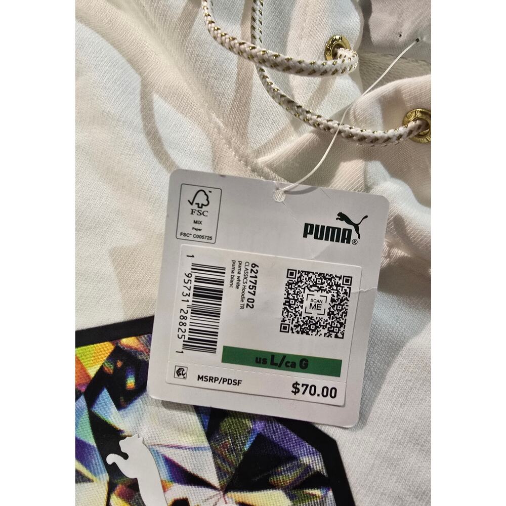 Puma Forever Hoodie Men’s Large White Pullover Sweatshirt NWT - Picture 5 of 6